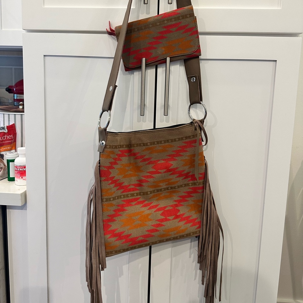 Southwestern Fringe Shoulder Bag - Brown and Orange